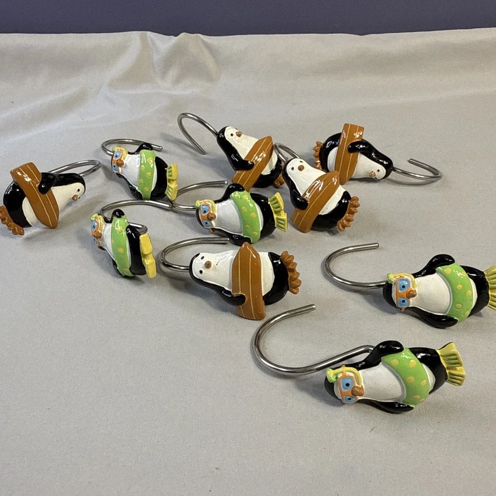 Vintage Target Penguin Party Shower Curtain Hooks Rings Resin Set of 10